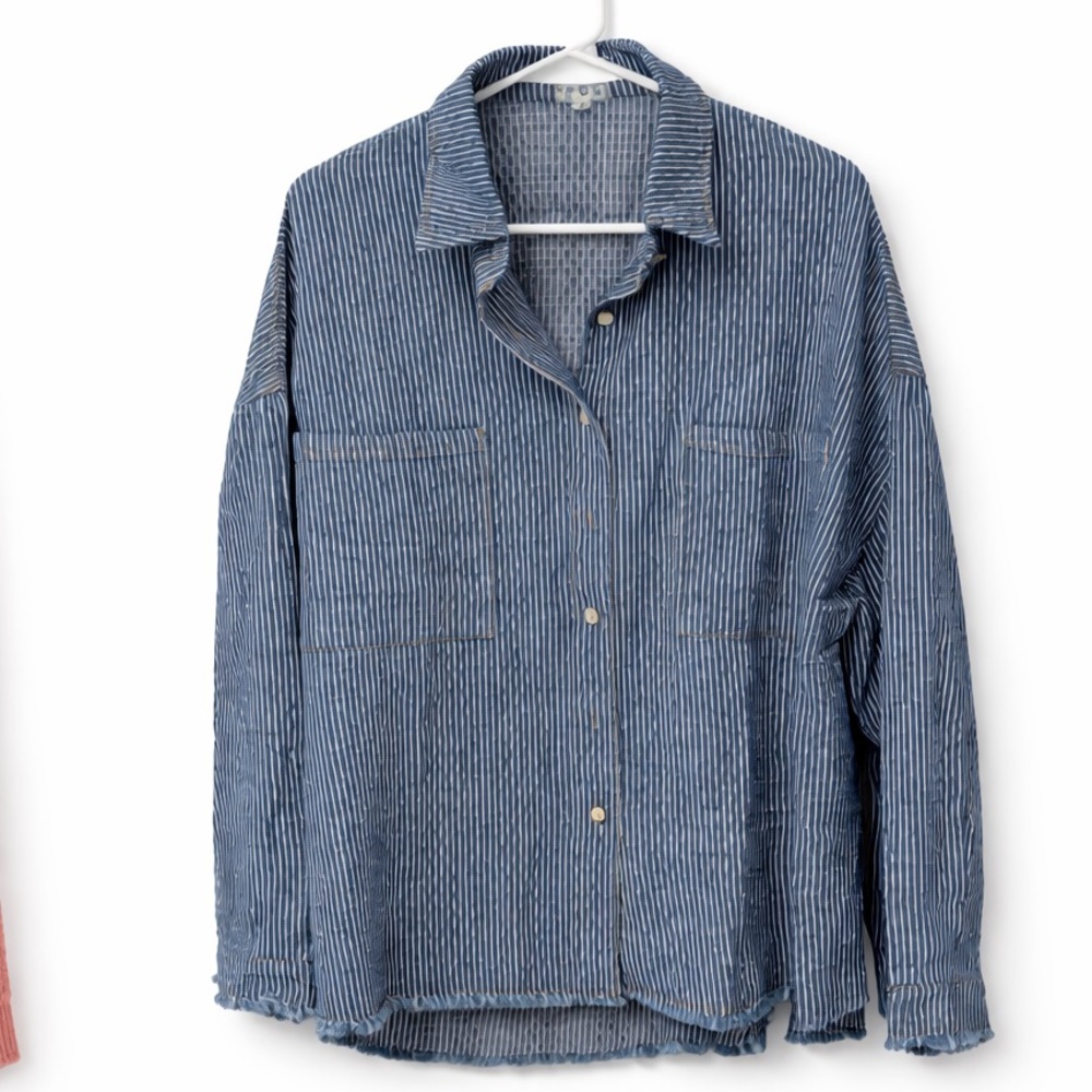 POL Denim Blue Striped Button-Up Shacket - NEW